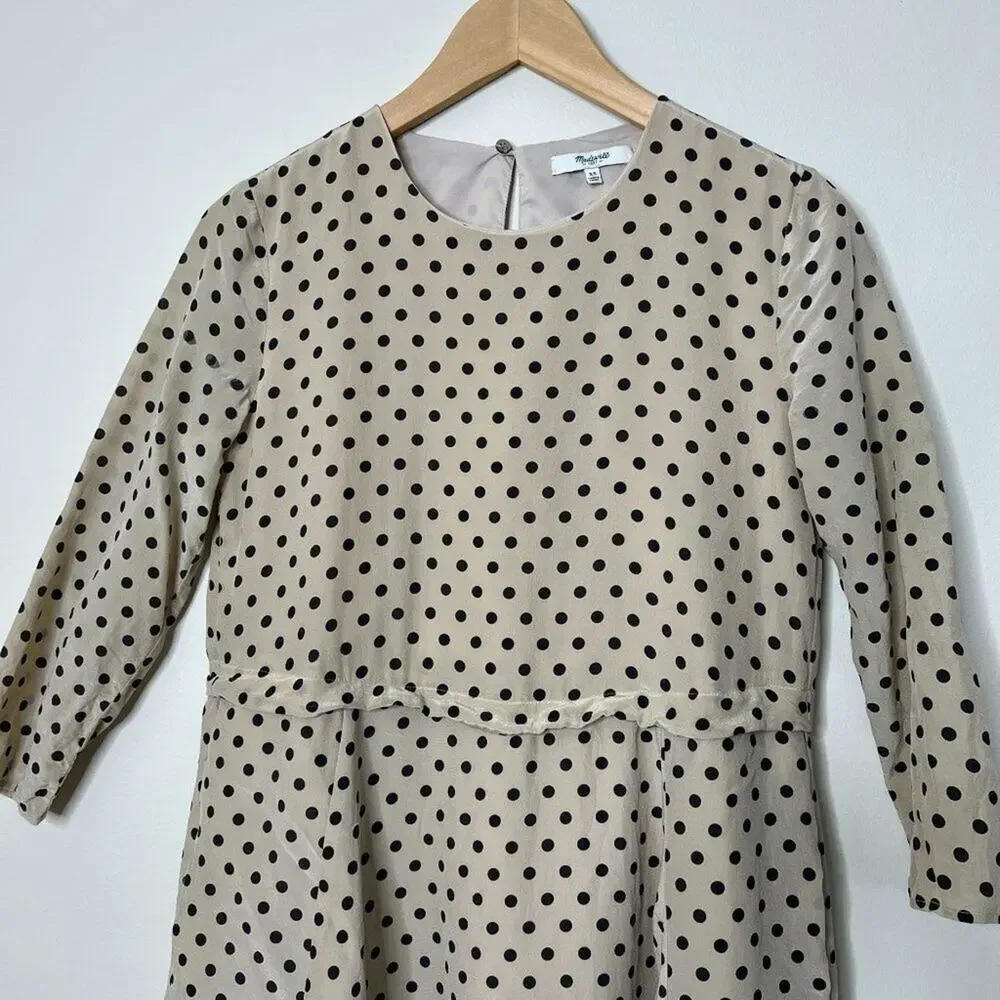 Madewell Silk Polka Dot beige dress 3/4 Sleeve SZ XS